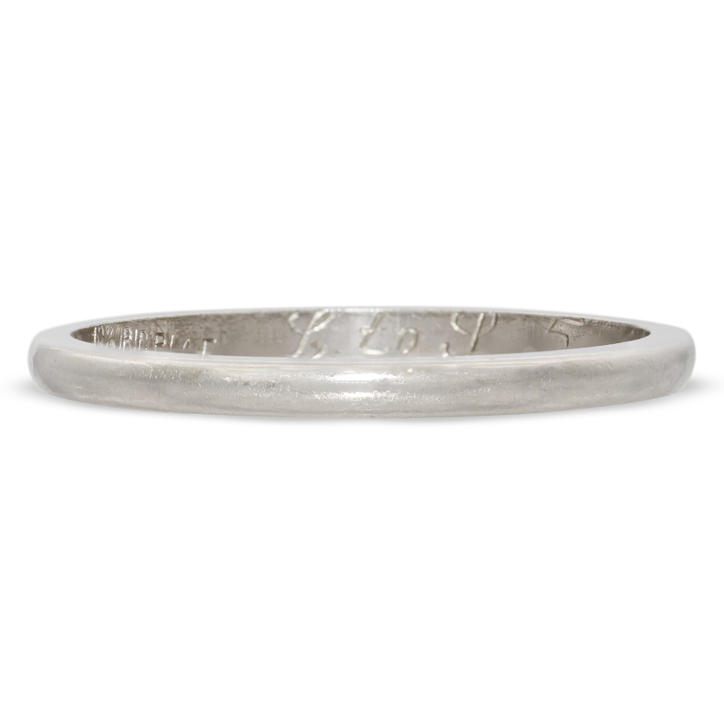 Vintage Platinum Plain Thin Wedding Band Ring