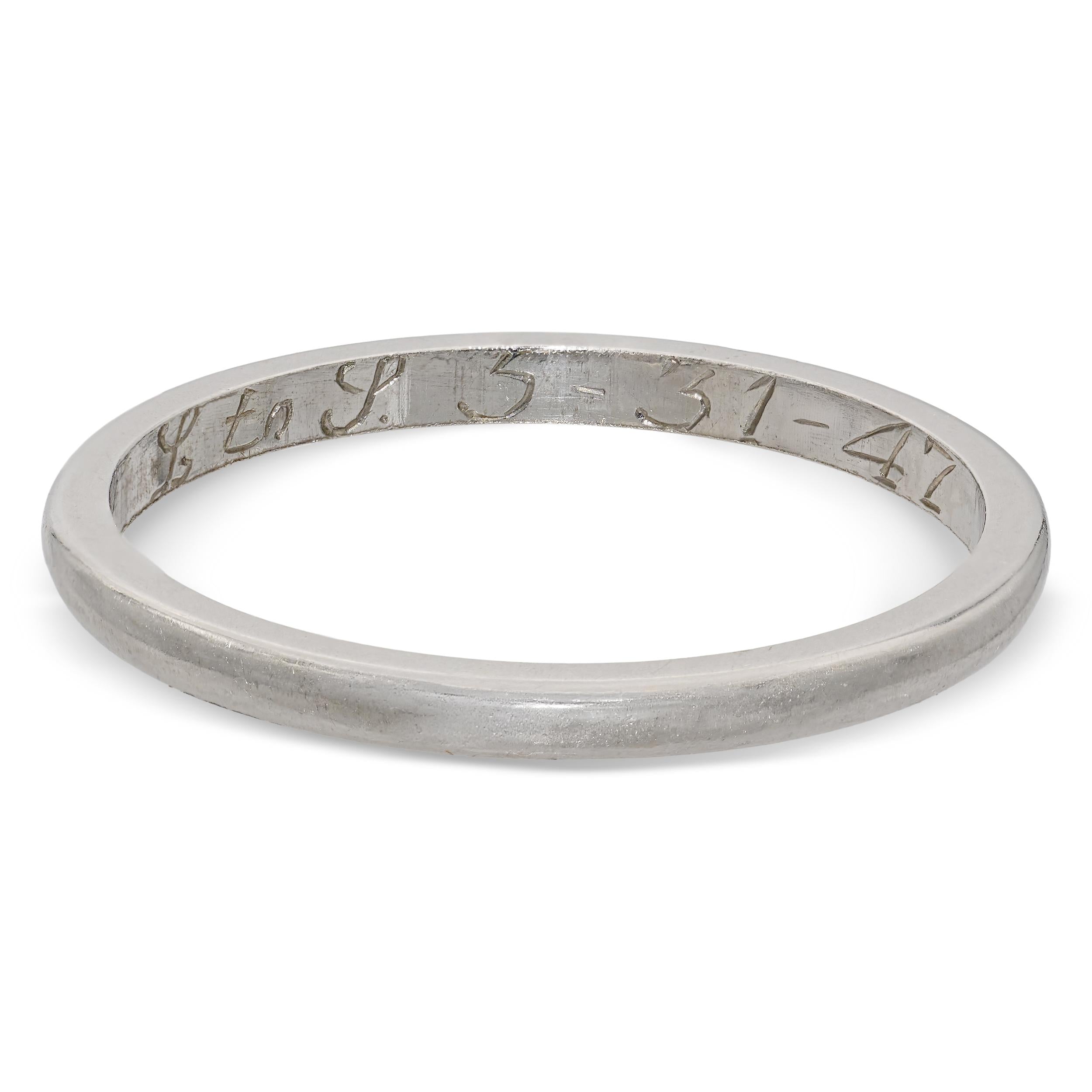 Vintage Platinum Plain Thin Wedding Band Ring