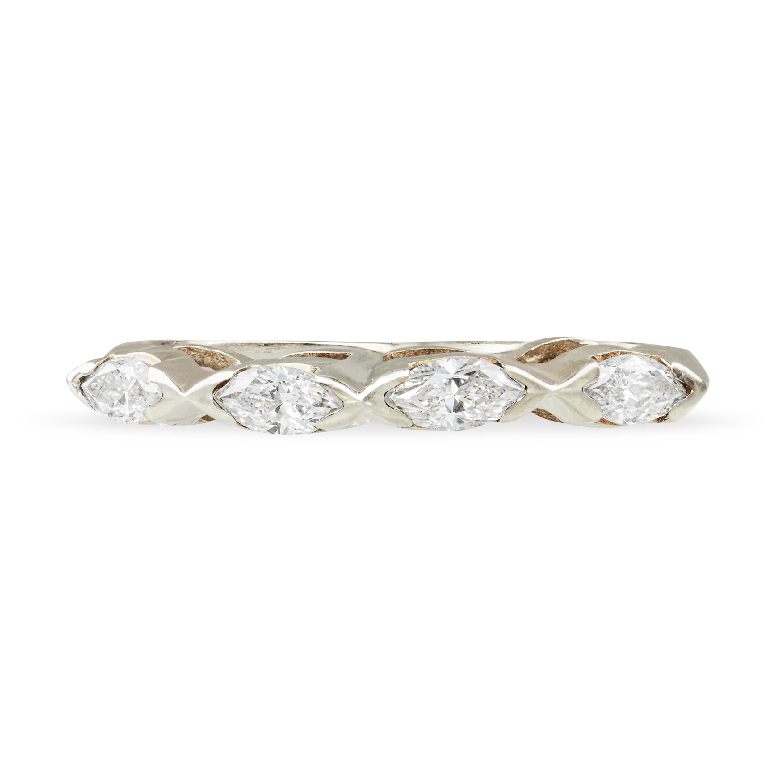 14k White Gold .36ctw Marquis Diamond East to West Wedding Band