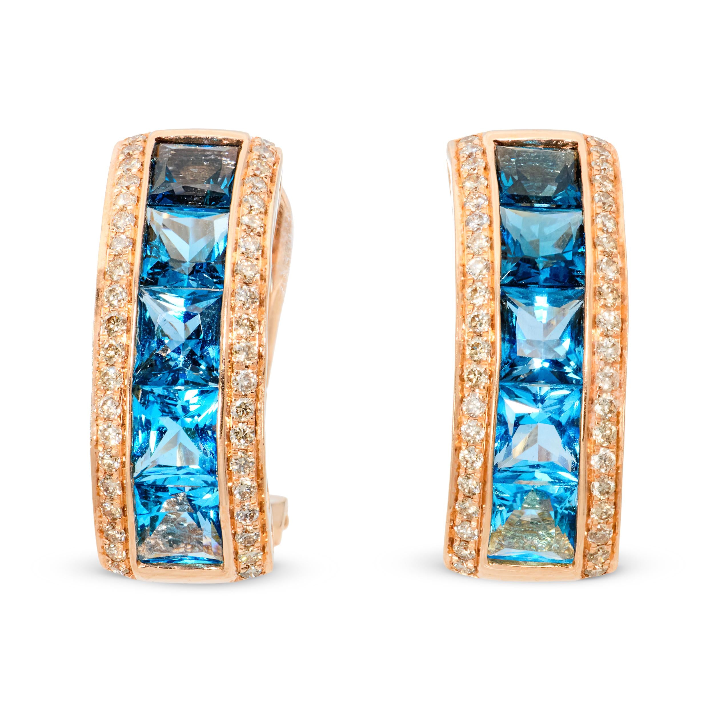 Bellarri 14k Rose Gold Blue Topaz and Diamond Ombre Convertible Earrings