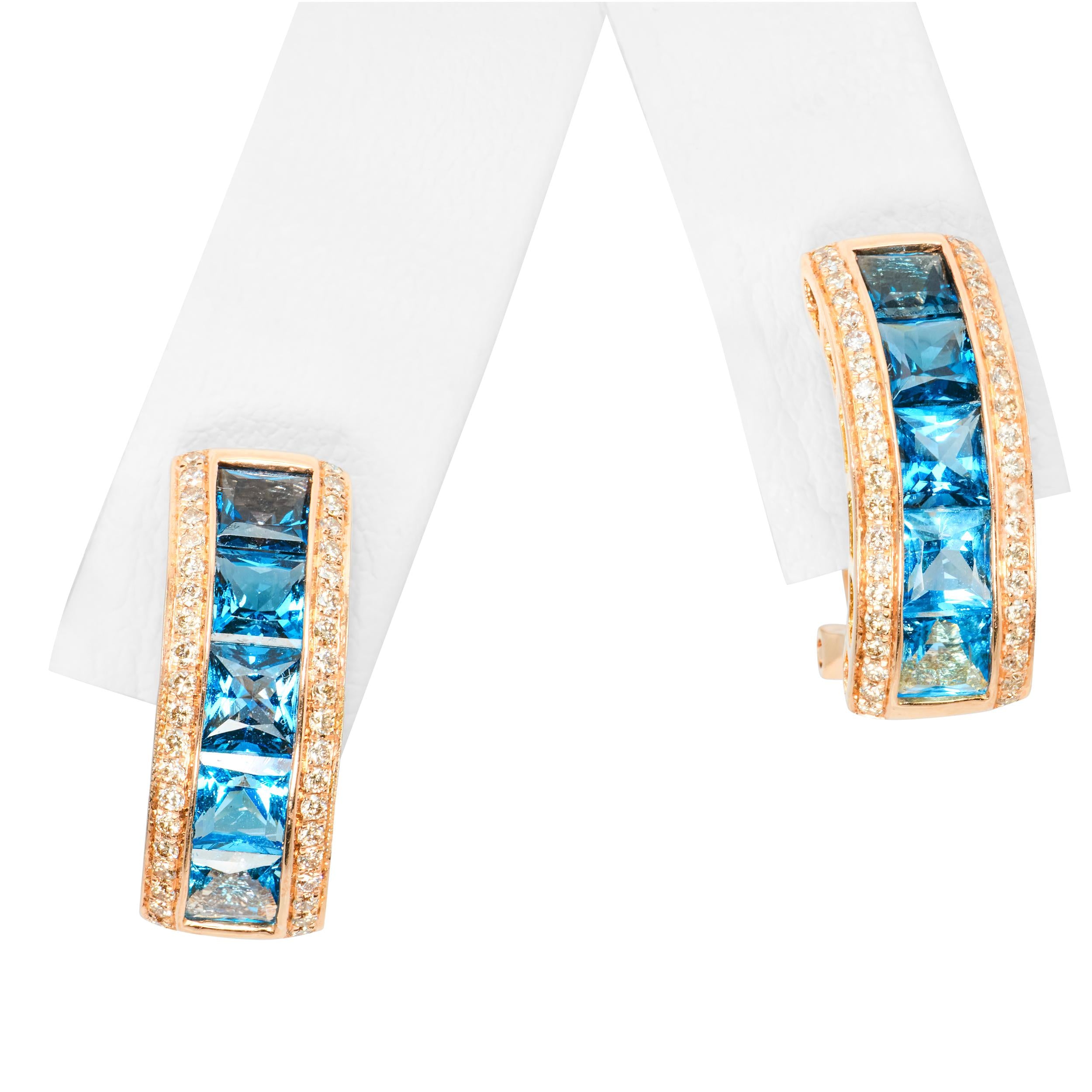 Bellarri 14k Rose Gold Blue Topaz and Diamond Ombre Convertible Earrings
