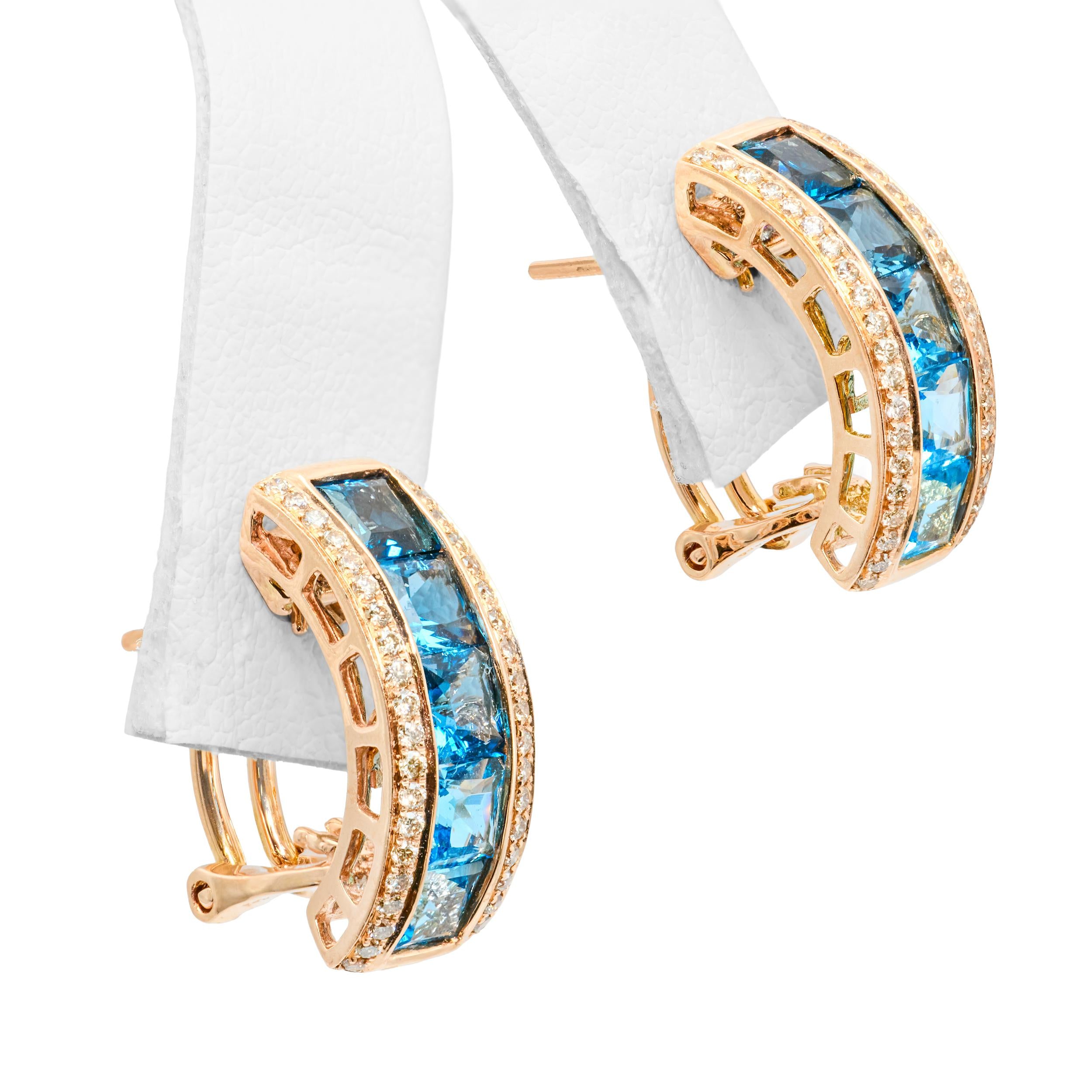 Bellarri 14k Rose Gold Blue Topaz and Diamond Ombre Convertible Earrings