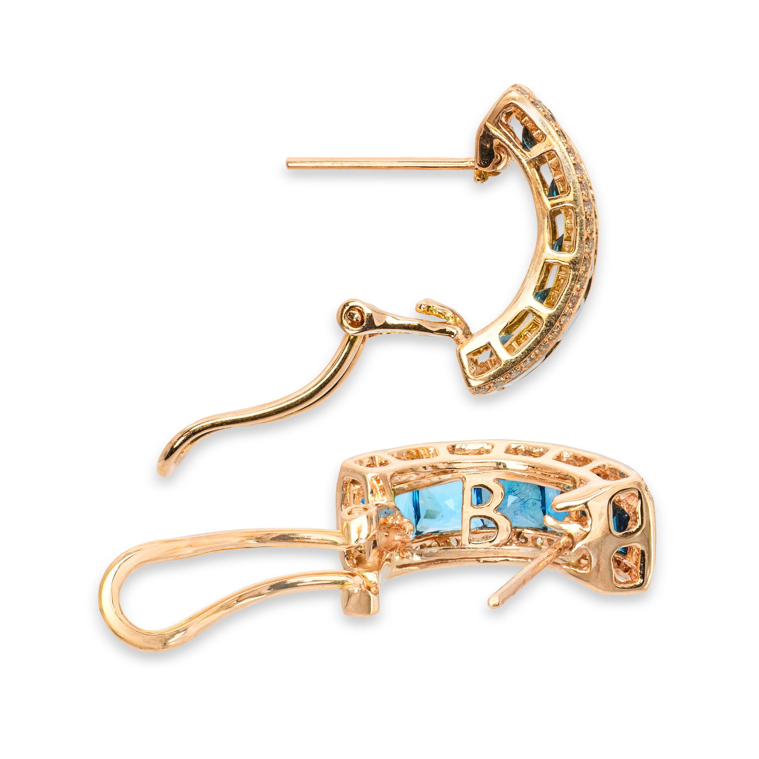 Bellarri 14k Rose Gold Blue Topaz and Diamond Ombre Convertible Earrings