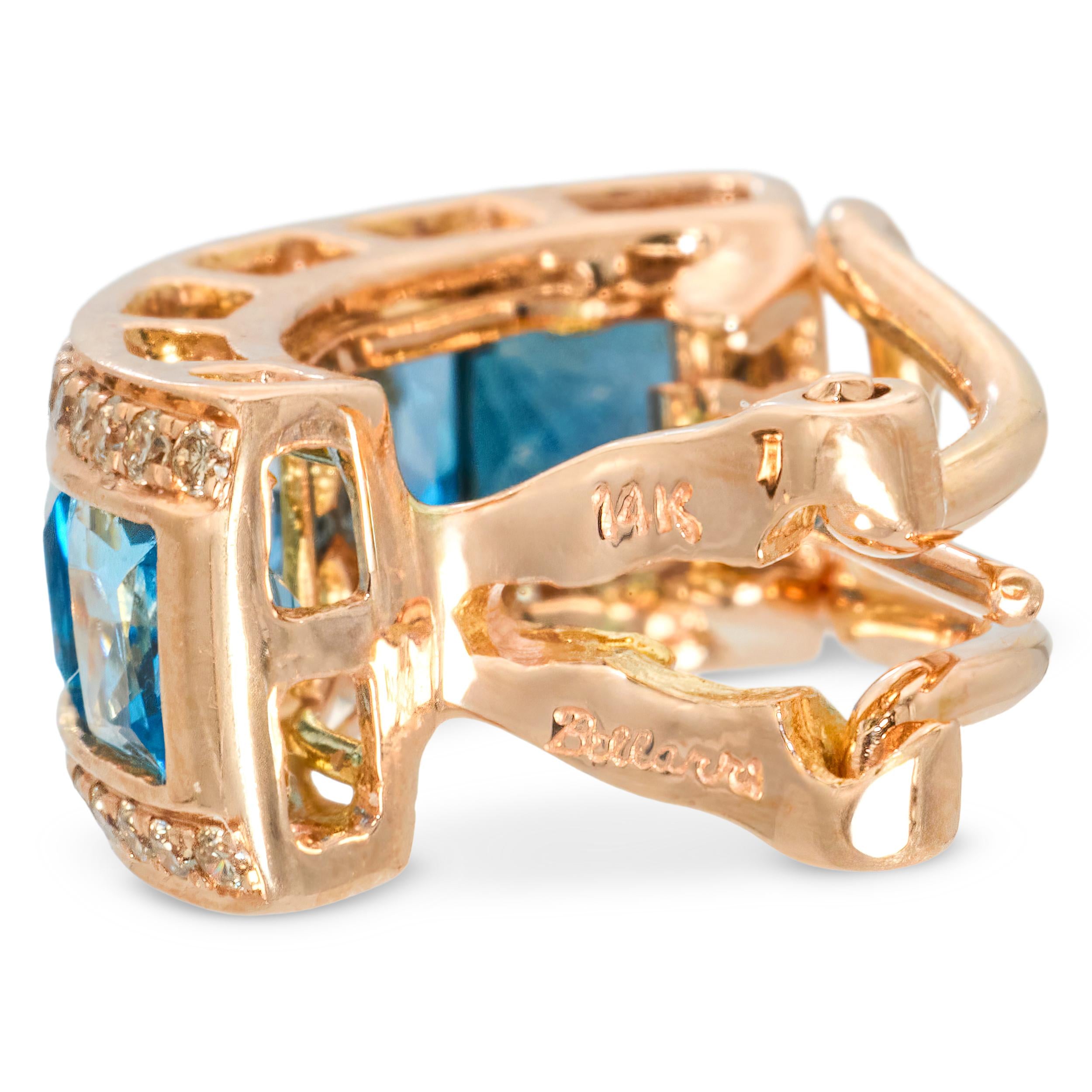 Bellarri 14k Rose Gold Blue Topaz and Diamond Ombre Convertible Earrings