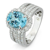 14k White Gold Aquamarine and Diamond Halo Cocktail Ring