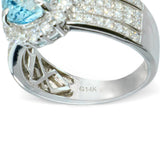 14k White Gold Aquamarine and Diamond Halo Cocktail Ring