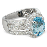 14k White Gold Aquamarine and Diamond Halo Cocktail Ring