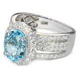 14k White Gold Aquamarine and Diamond Halo Cocktail Ring