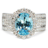 14k White Gold Aquamarine and Diamond Halo Cocktail Ring