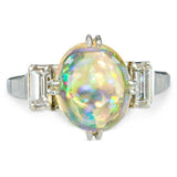 Vintage Platinum Jelly Opal and Diamond Ring