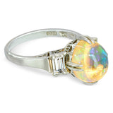 Vintage Platinum Jelly Opal and Diamond Ring
