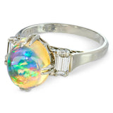 Vintage Platinum Jelly Opal and Diamond Ring