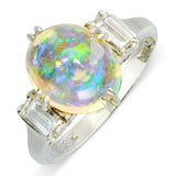 Vintage Platinum Jelly Opal and Diamond Ring