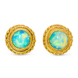 Vintage 24 Karat Yellow Gold Opal Cabochon Stud Earrings