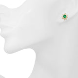 Vintage 14k Yellow Gold Emerald and Diamond Halo Stud Earrings