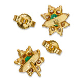 Vintage 14k Yellow Gold Emerald and Diamond Halo Stud Earrings