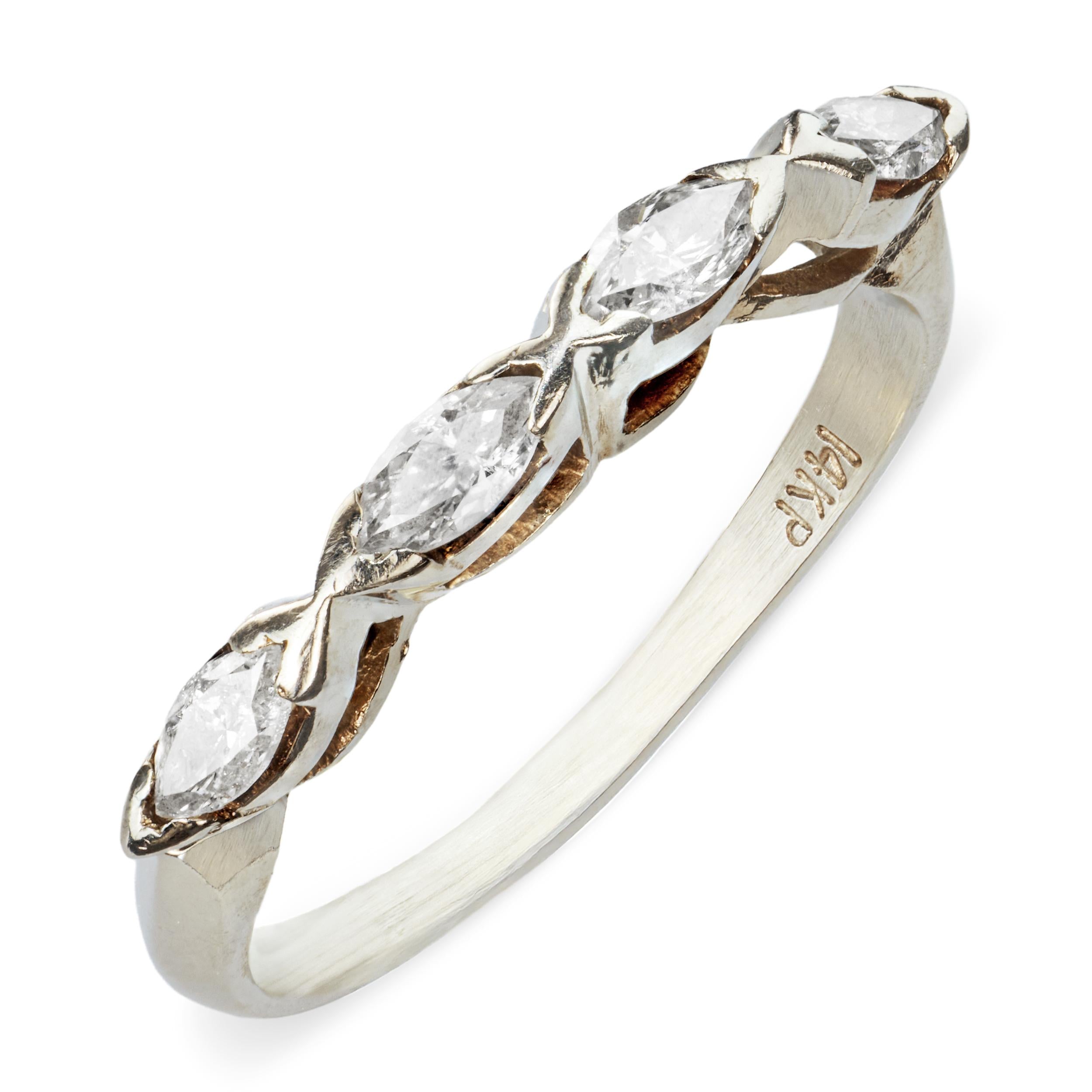 14k White Gold .36ctw Marquis Diamond East to West Wedding Band