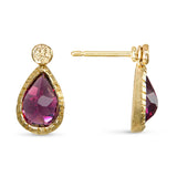 Vintage 17k Yellow Gold Rhodolite Garnet Drop Earrings