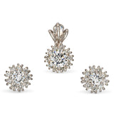 18k White Gold Diamond Halo Pendant and Stud Earrings Set