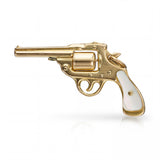 Vintage 14k Yellow Gold Mother of Pearl Handle Revolver Pistol Charm