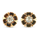 Antique Victorian 12k Rose Gold Old European Cut Diamond Buttercup Stud Earrings