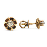 Antique Victorian 12k Rose Gold Old European Cut Diamond Buttercup Stud Earrings