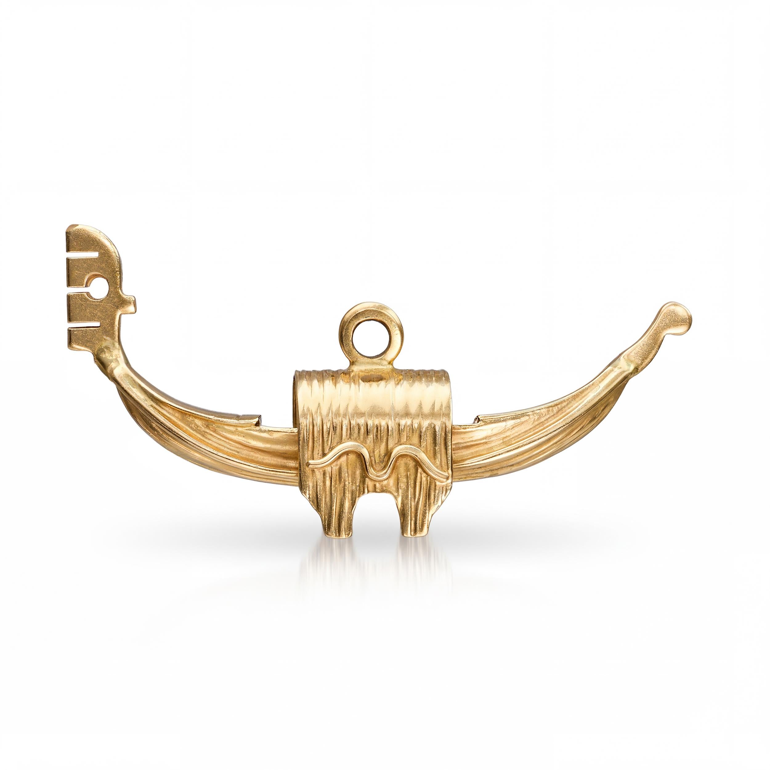 Vintage 14k Yellow Gold Asian Dragon Boat Charm Pendant