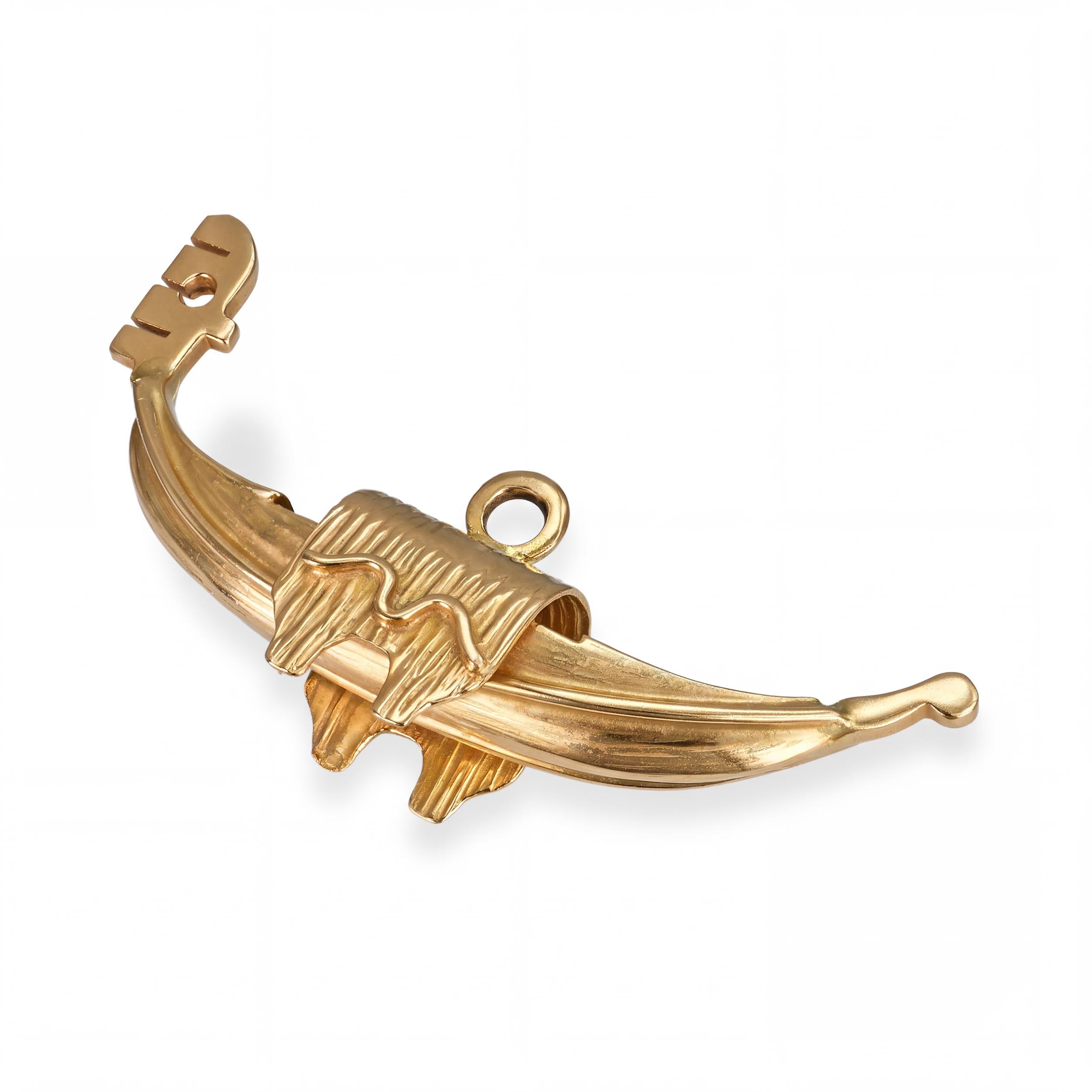 Vintage 14k Yellow Gold Asian Dragon Boat Charm Pendant
