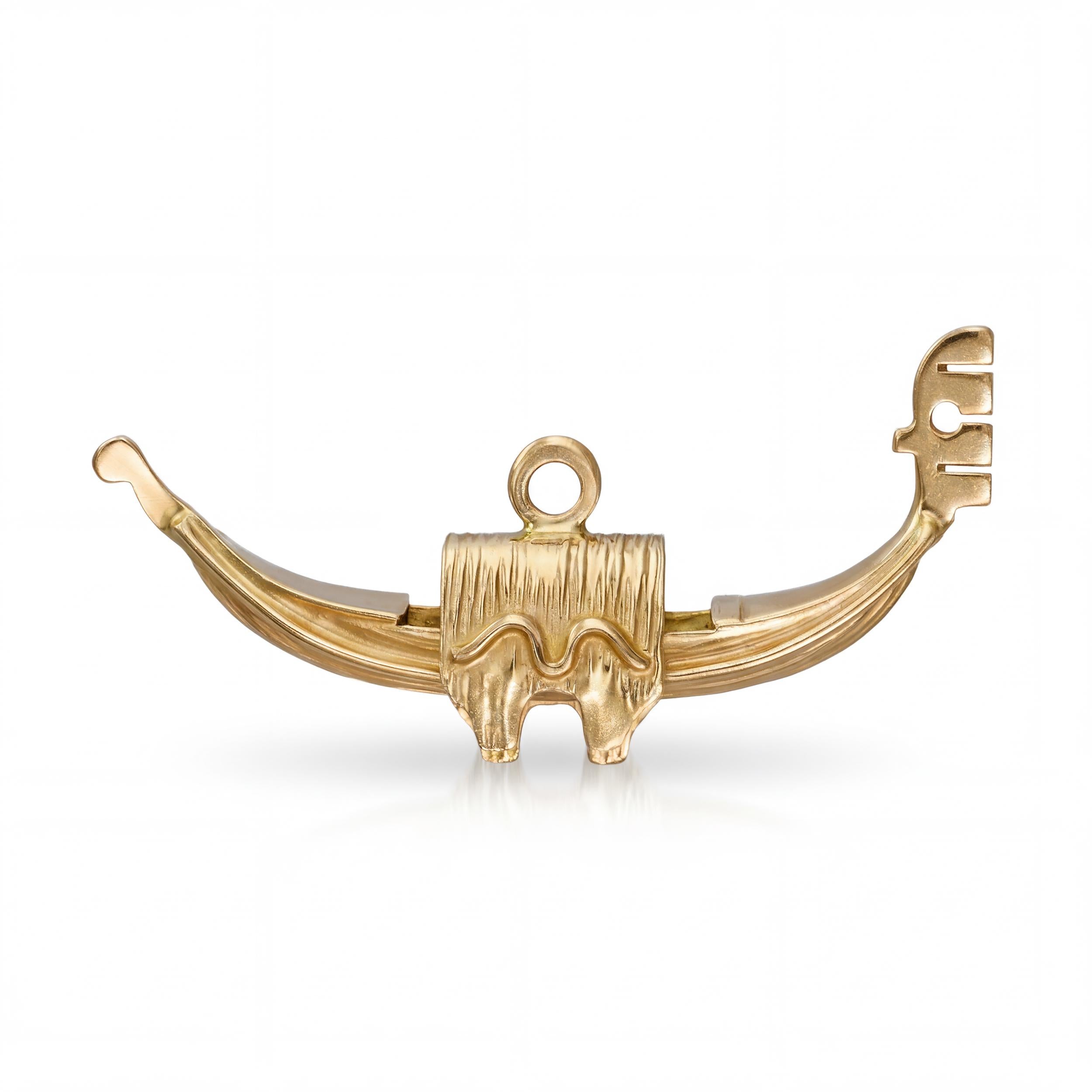 Vintage 14k Yellow Gold Asian Dragon Boat Charm Pendant