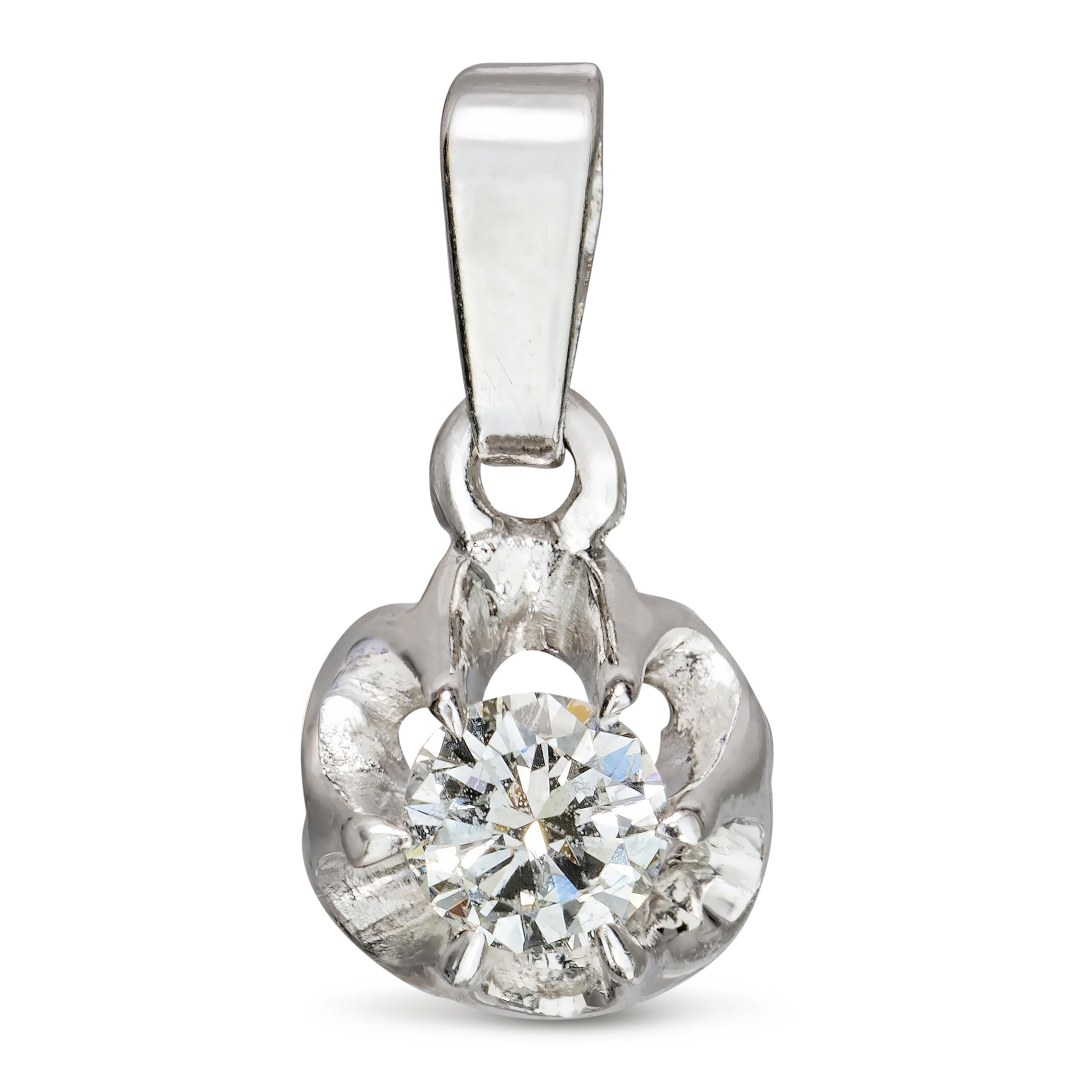Vintage 14k White Gold Diamond Solitaire Buttercup Pendant