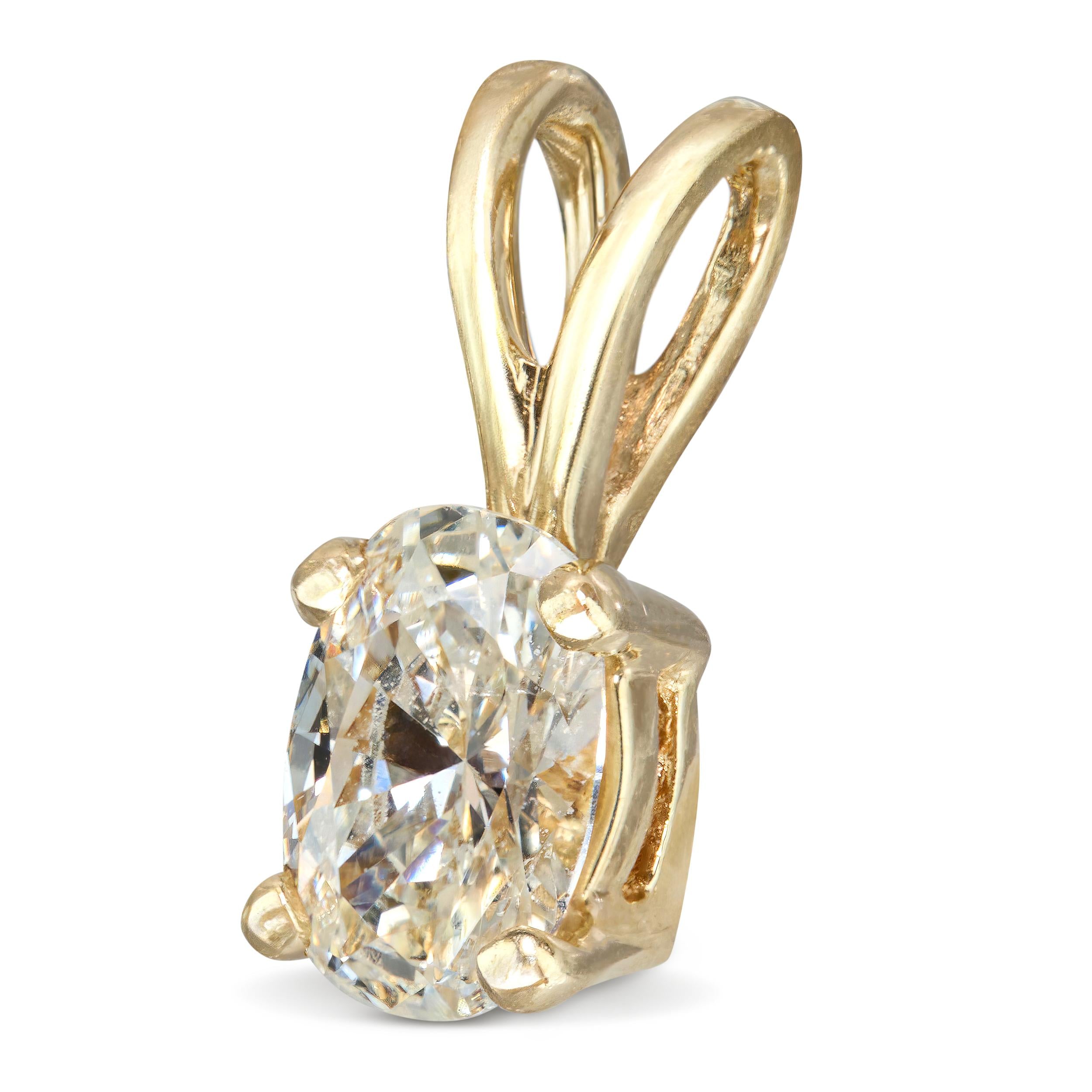 Vintage 14k Yellow Gold Oval Cut Diamond Solitaire Pendant