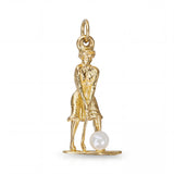 Vintage 14k Yellow Gold and Pearl Golfing Lady Charm