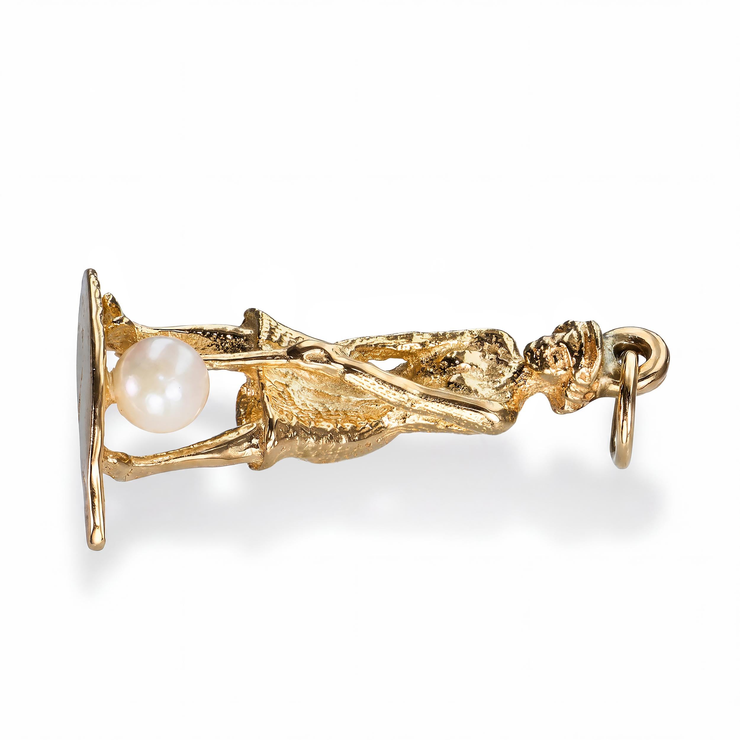 Vintage 14k Yellow Gold and Pearl Golfing Lady Charm