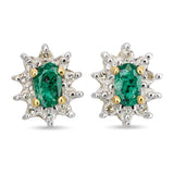 Vintage Two Tone 10k Gold Emerald and Diamond Halo Stud Earrings