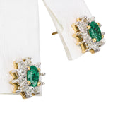 Vintage Two Tone 10k Gold Emerald and Diamond Halo Stud Earrings