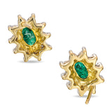 Vintage Two Tone 10k Gold Emerald and Diamond Halo Stud Earrings