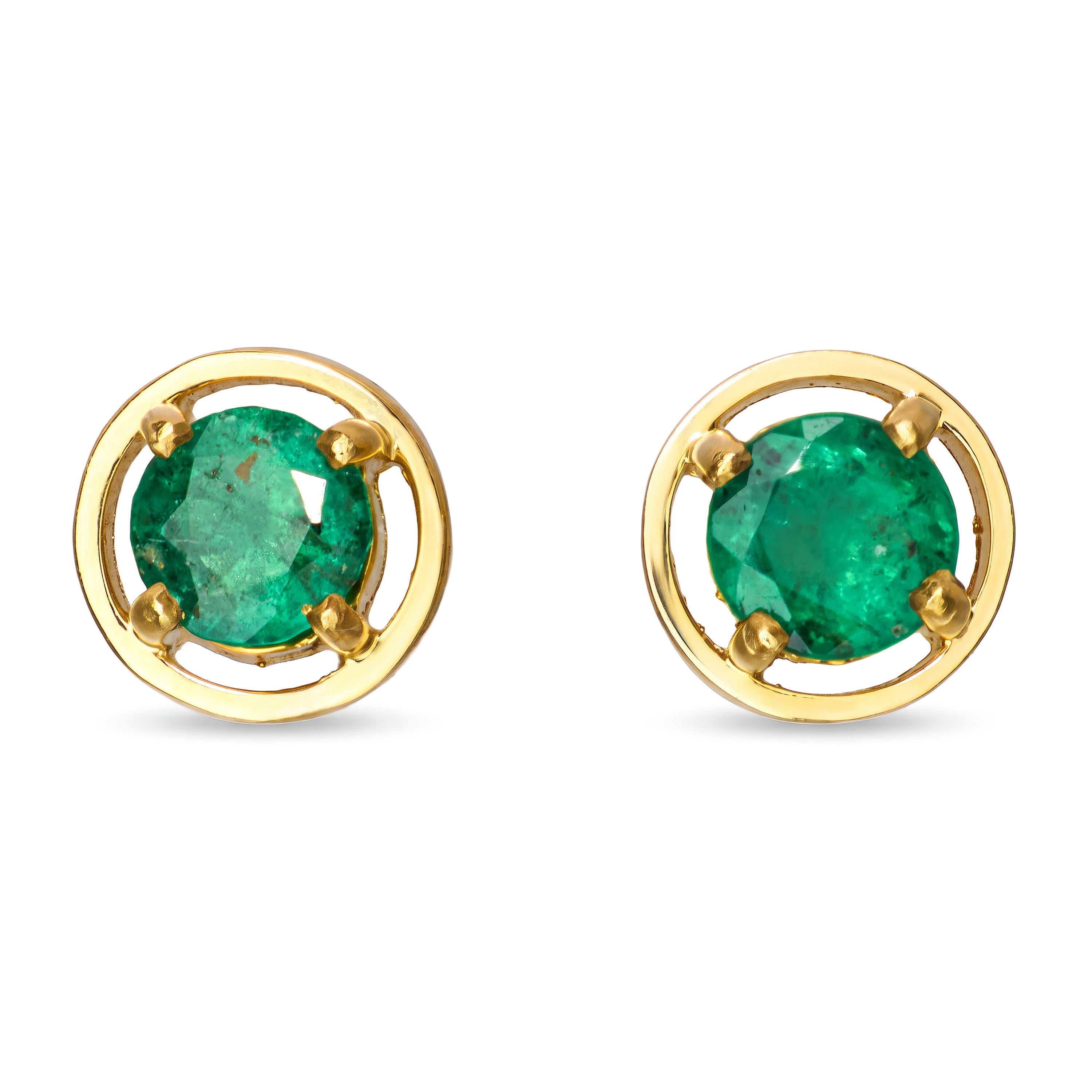 Vintage 18k Yellow Gold Emerald Stud Earrings