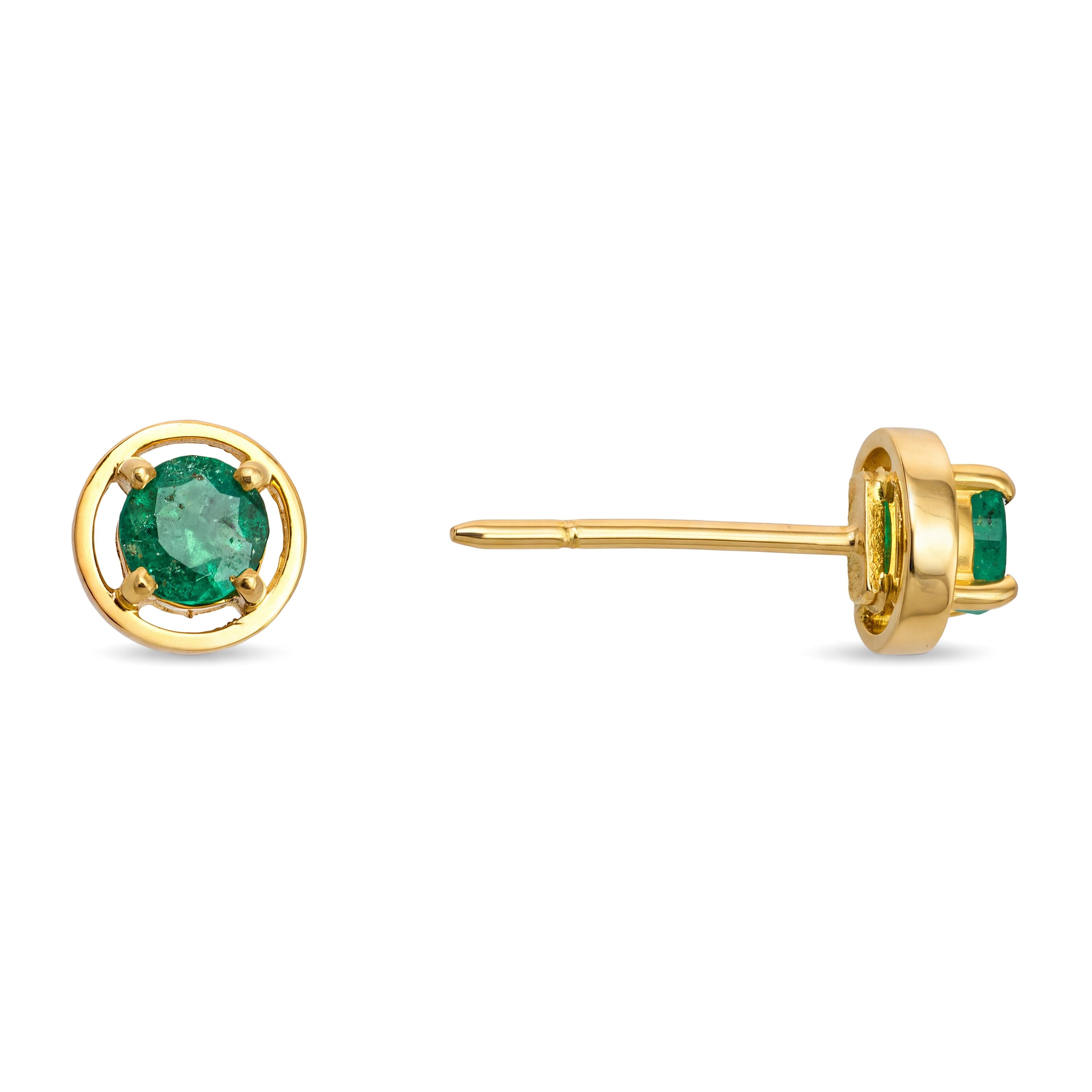 Vintage 18k Yellow Gold Emerald Stud Earrings