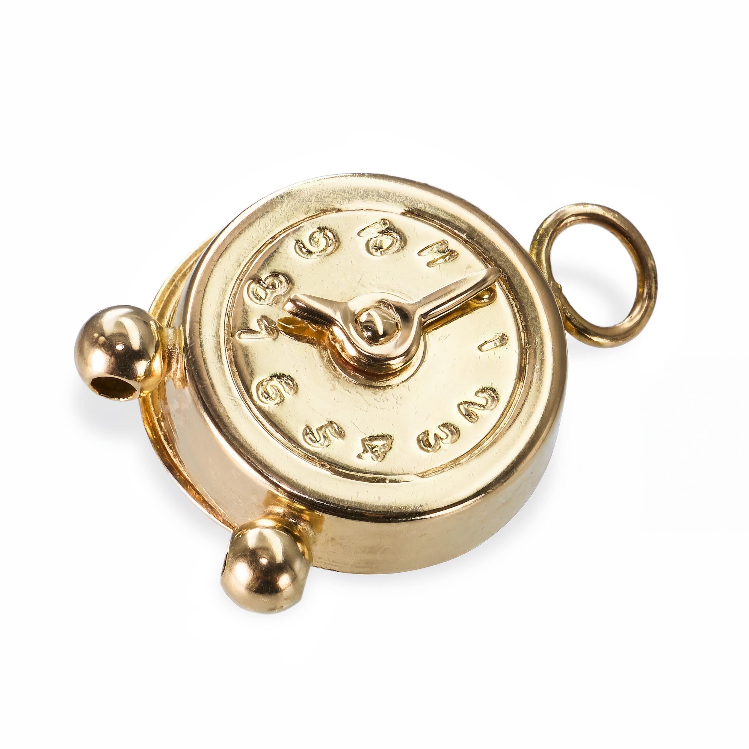 Vintage 14k Yellow Gold Alarm Clock Charm