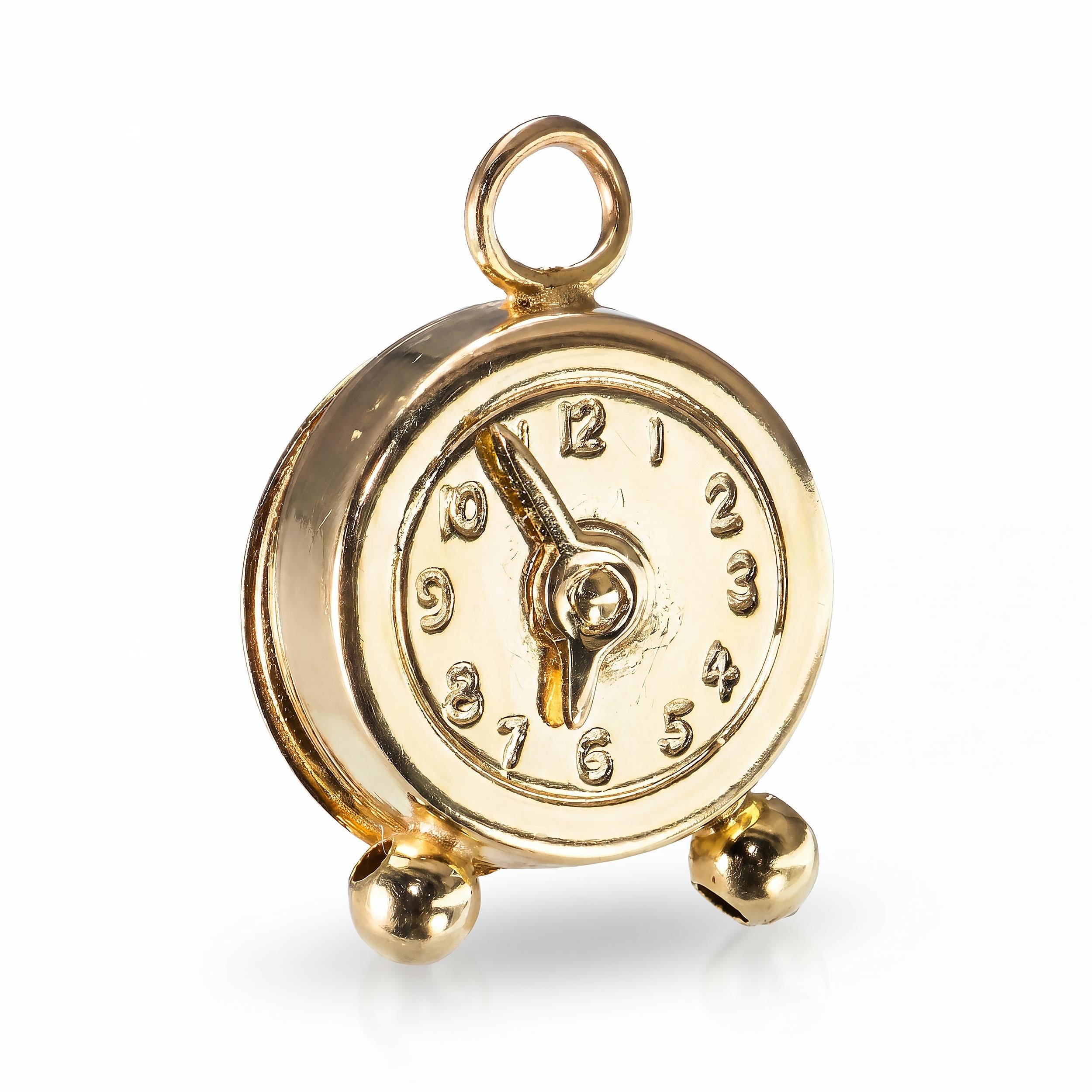 Vintage 14k Yellow Gold Alarm Clock Charm