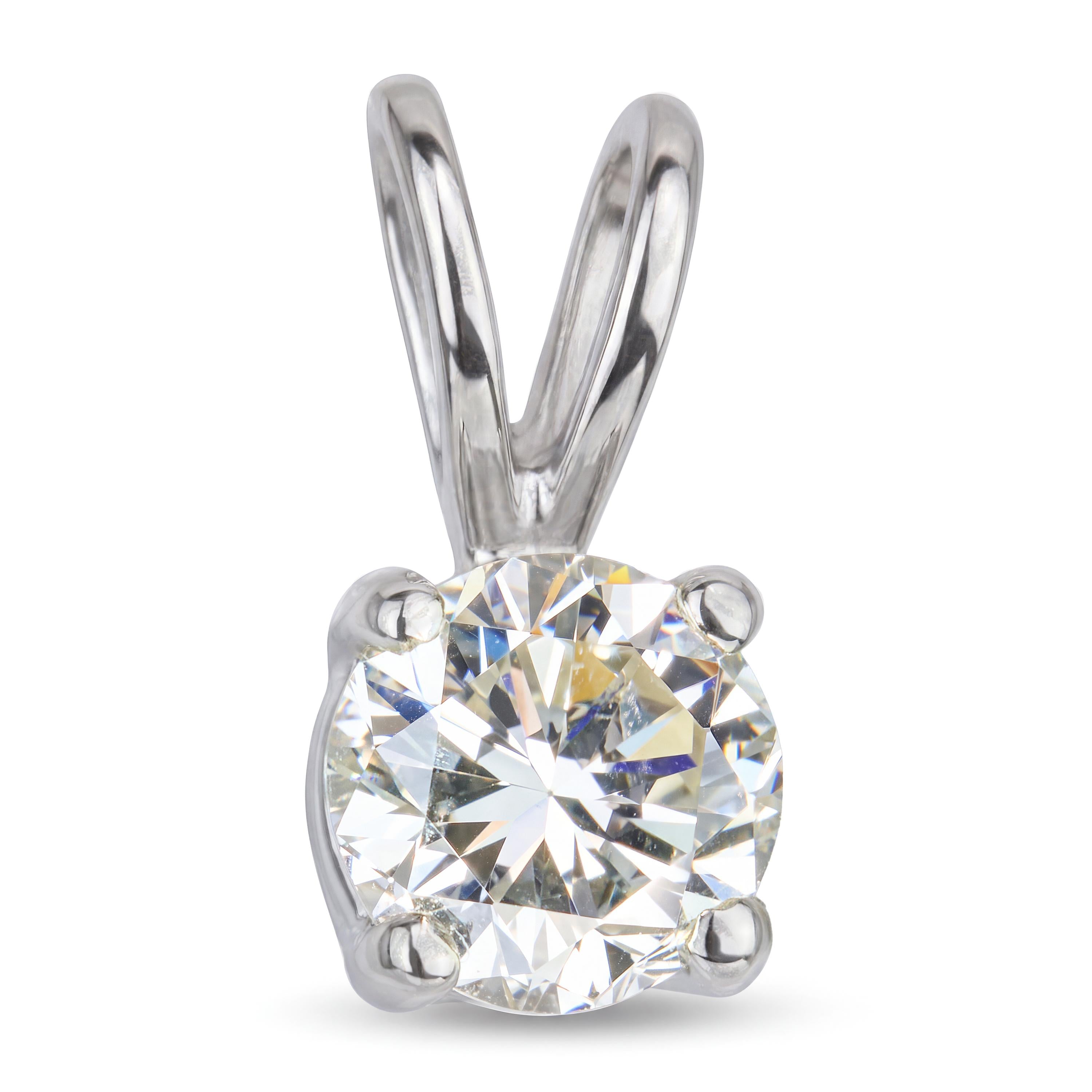 Vintage 14k White Gold 0.48ct J VS1 Diamond Solitaire Pendant