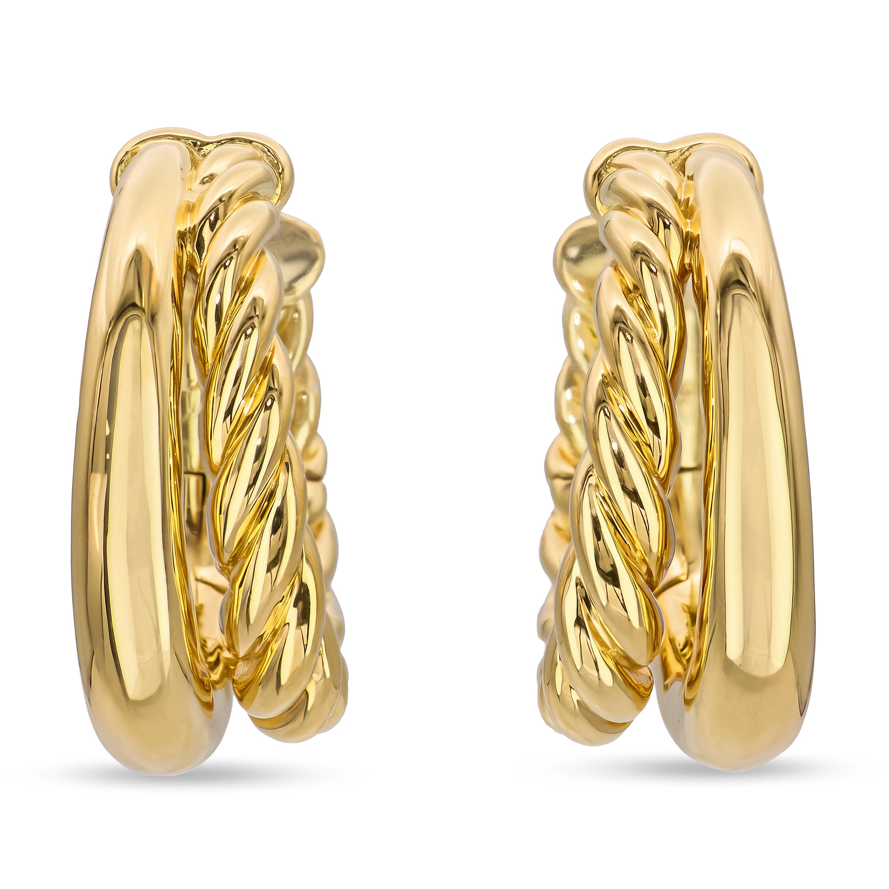 David Yurman 18k Yellow Gold Braided Hinge Hoop Earrings