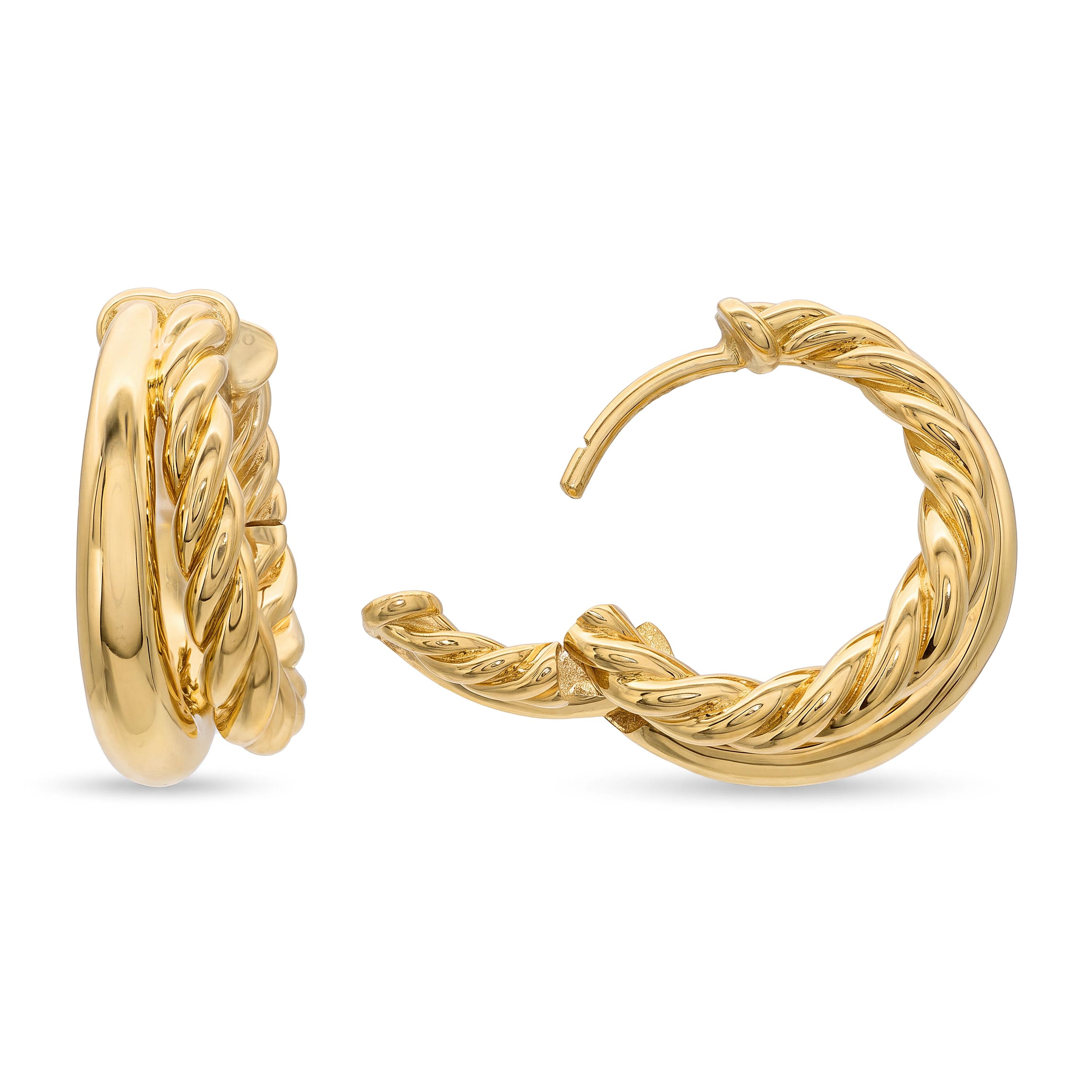 David Yurman 18k Yellow Gold Braided Hinge Hoop Earrings