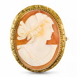 Antique Victorian 9k Yellow Gold Engraved Frame Cameo Brooch Pendant
