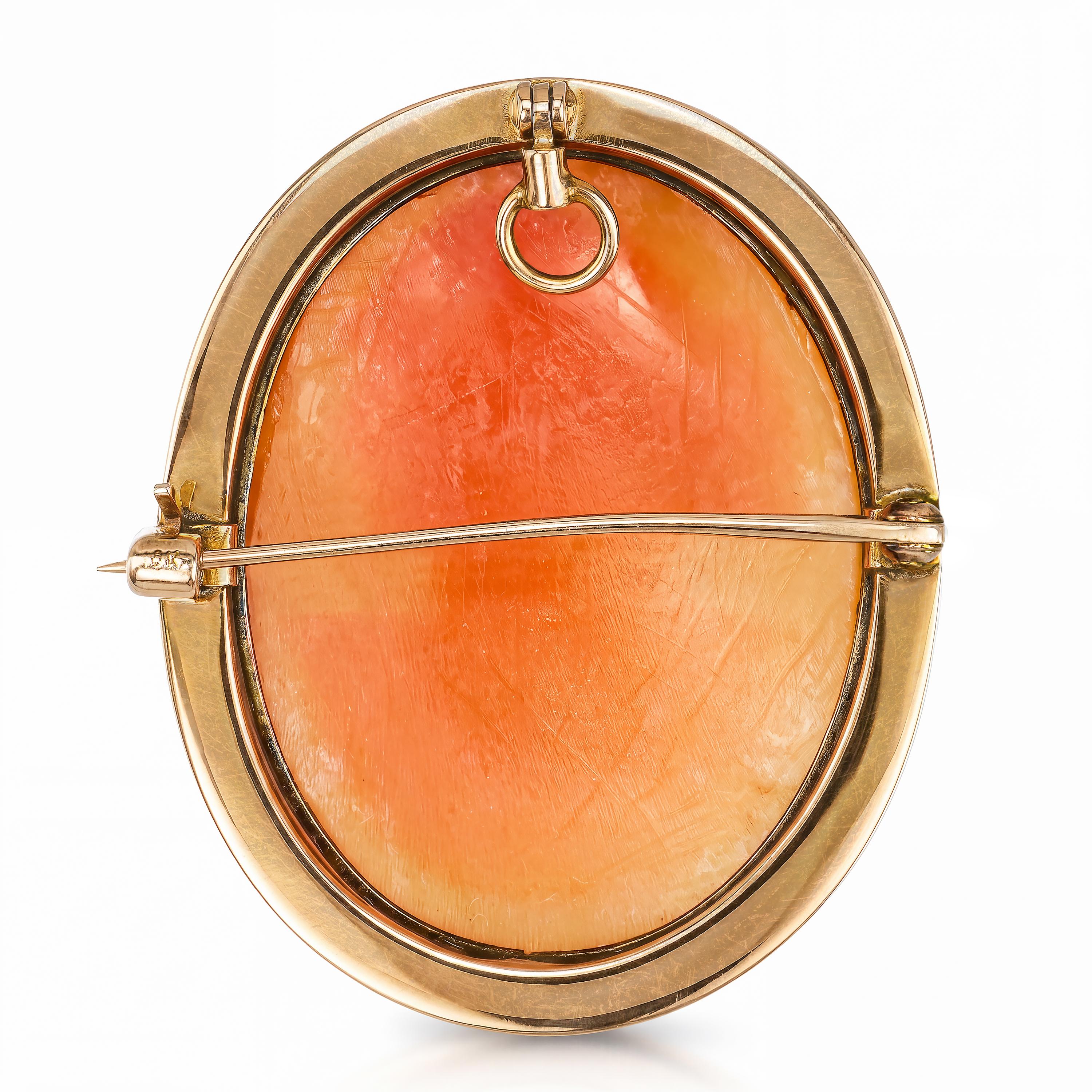 Antique Victorian 9k Yellow Gold Engraved Frame Cameo Brooch Pendant