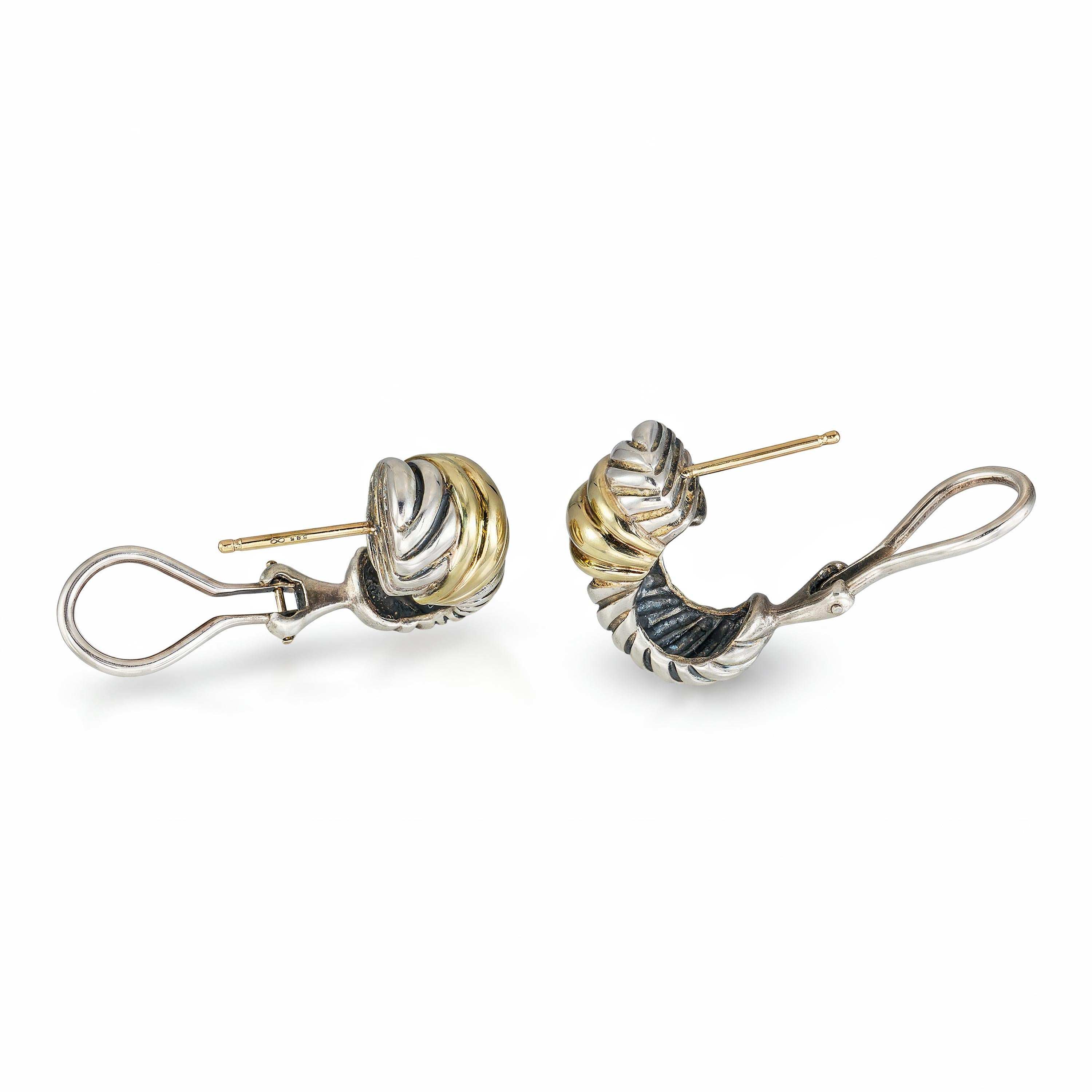 David Yurman Sterling Silver & 14k Yellow Gold Sculpted Cable Hoop Earrings