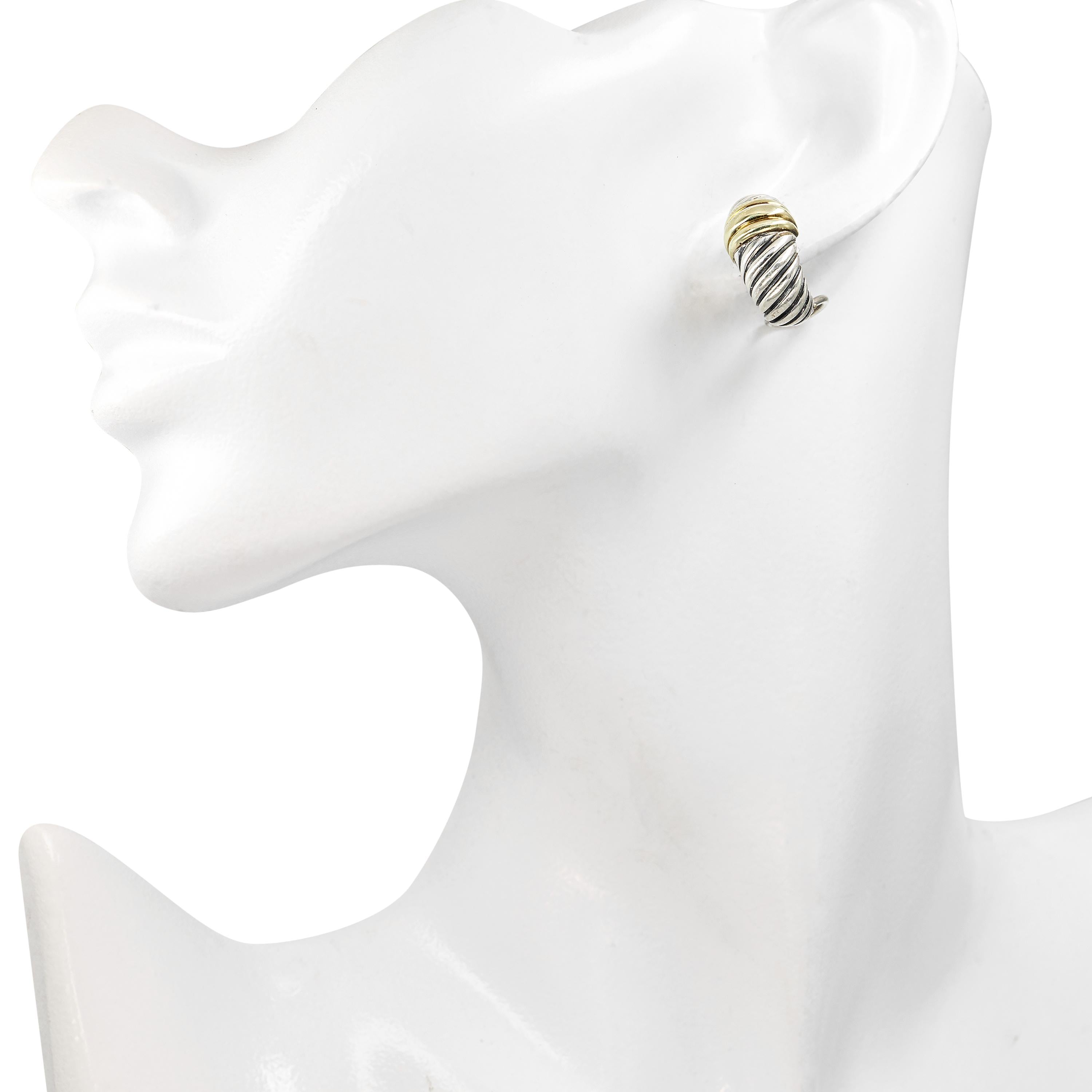 David Yurman Sterling Silver & 14k Yellow Gold Sculpted Cable Hoop Earrings