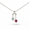 Platinum Ruby & Diamond Double Heart Pendant Necklace