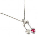 Platinum Ruby & Diamond Double Heart Pendant Necklace