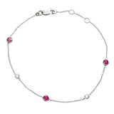 Vintage 14k White Gold Diamond and Ruby Station Link Bracelet